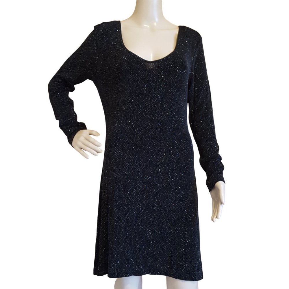 Maggy London Dress Women's M Black Sparkle Party Cocktail Long Sleeve Vintage